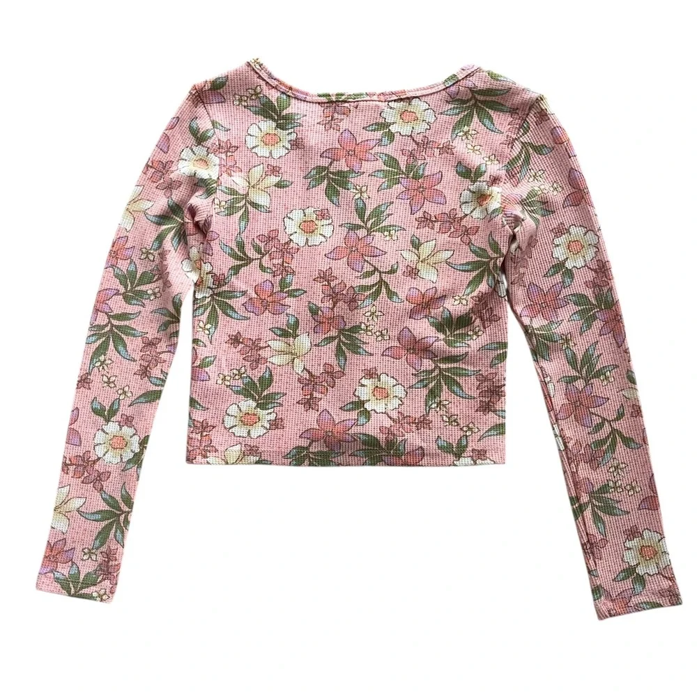 Billabong Girl's Med Pink Feelin Peachy Floral Smore Fun Thermal Long Sleeve Top